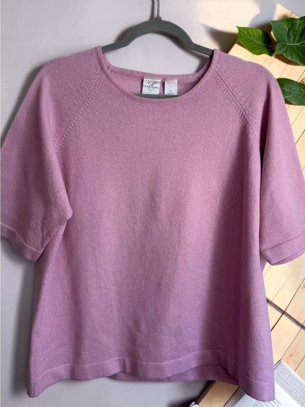 Emma James Short-Sleeve Crewneck Top in Light Mauve